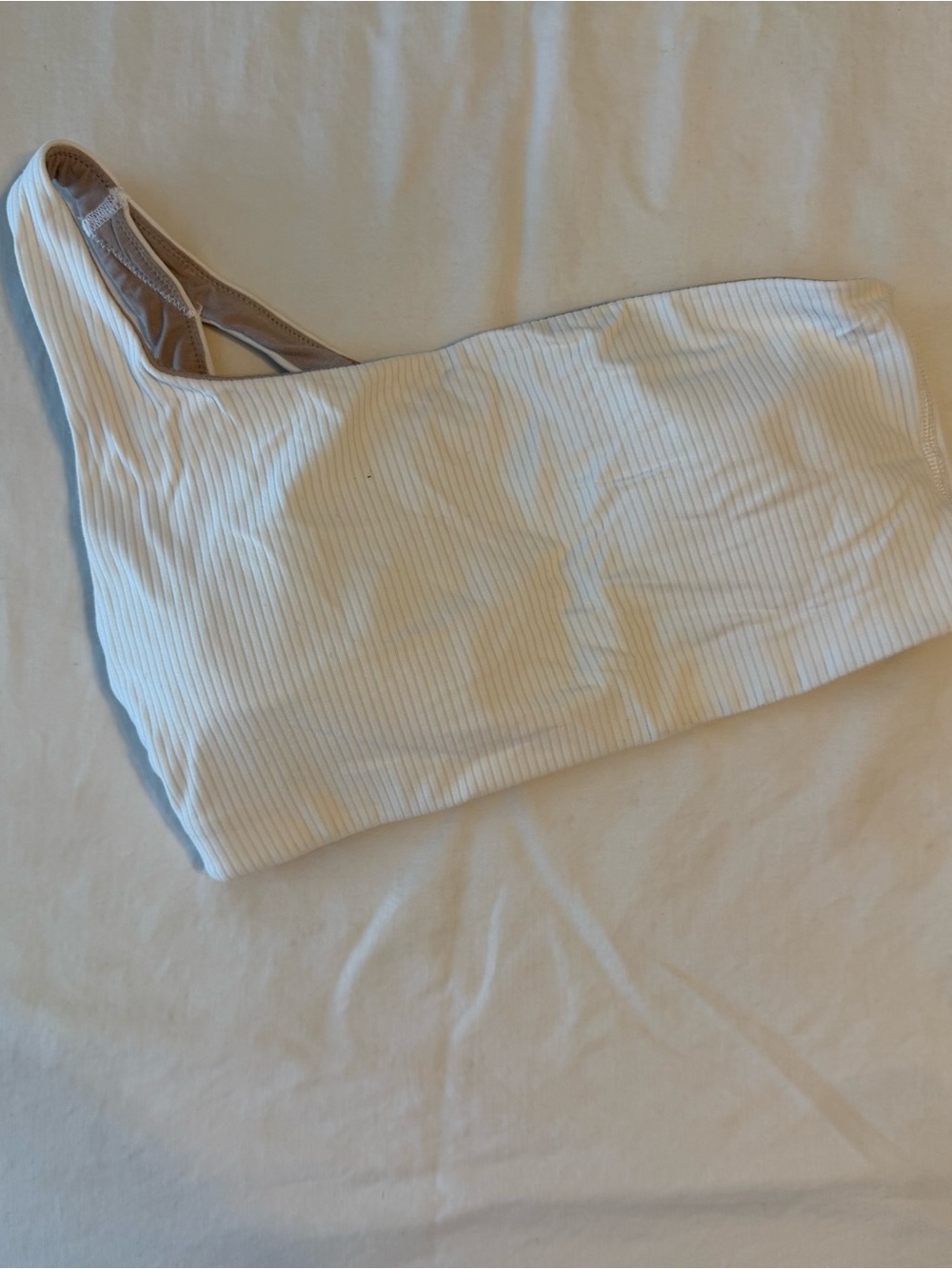 lululemon athletica White Ribbed Nulu Asymmetrical Yoga Bra